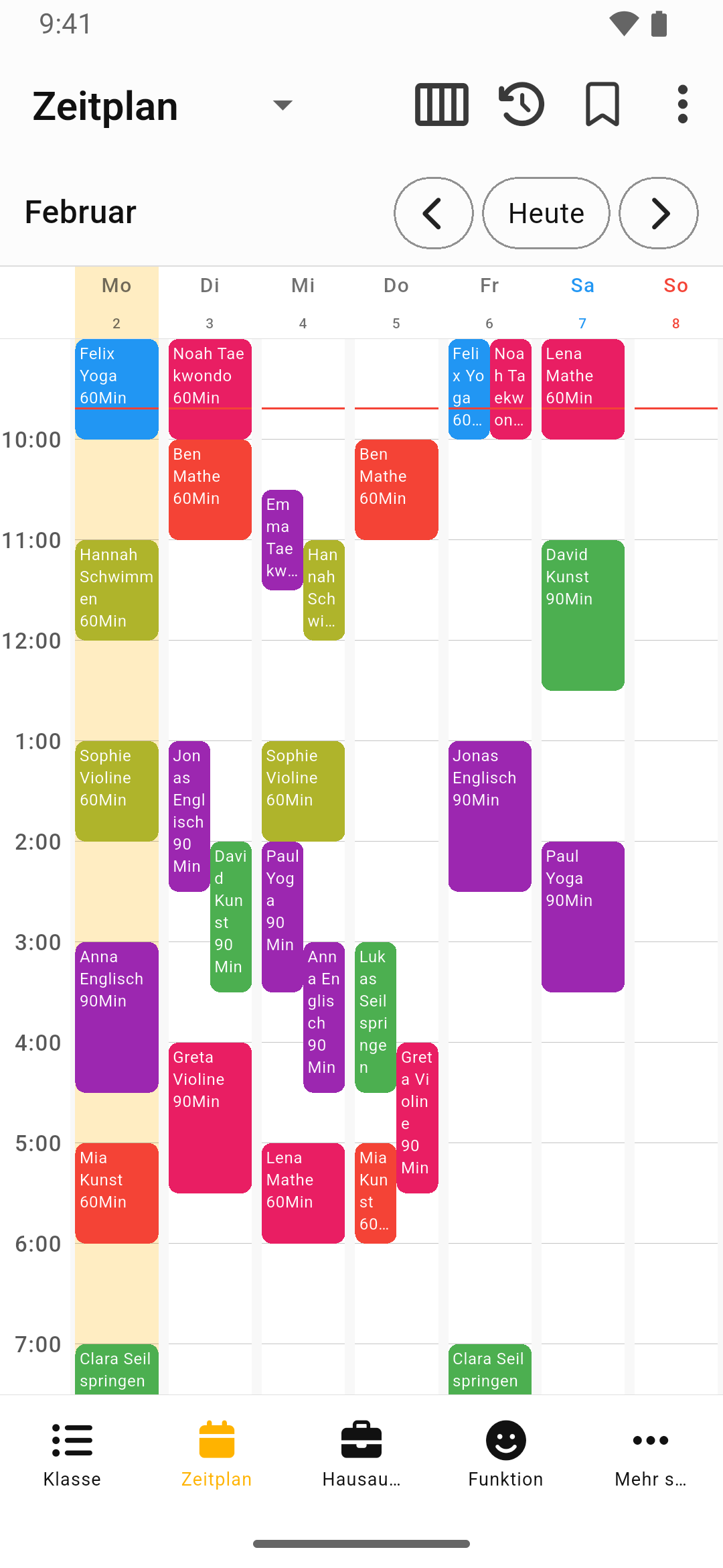Der Stundenplan-Bildschirm von Kursmanager